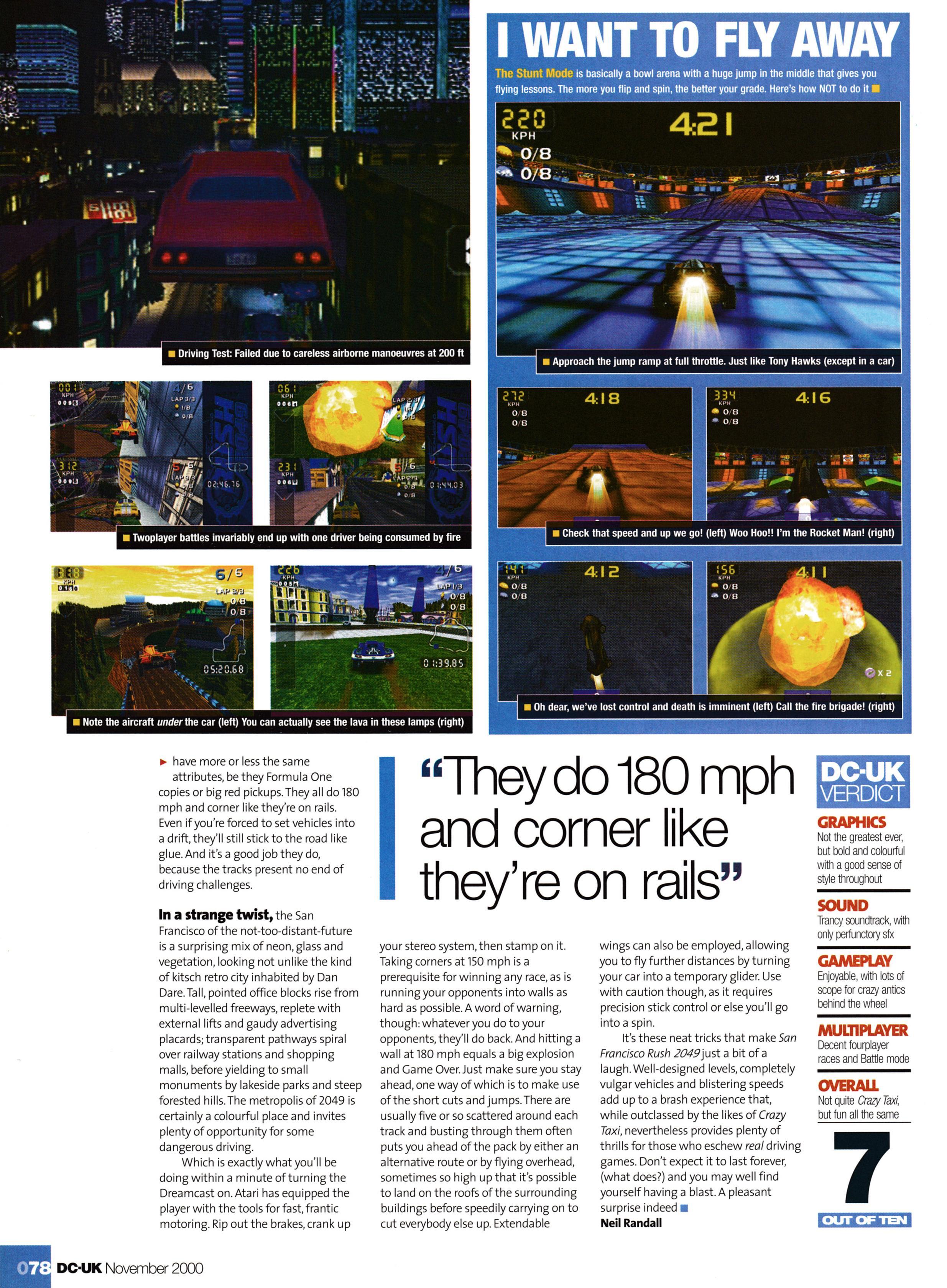 Review for San Fransisco Rush 2049 on Sega Dreamcast, including an interview with Ed Logg.
Taken from DC-UK 15 - November 2000 (UK)

score: 7/10