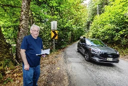 Traffic jams on winding, narrow Finlayson Arm Road thanks to GPS algorithms guiding drivers