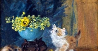 A Blue Vase, with kittens