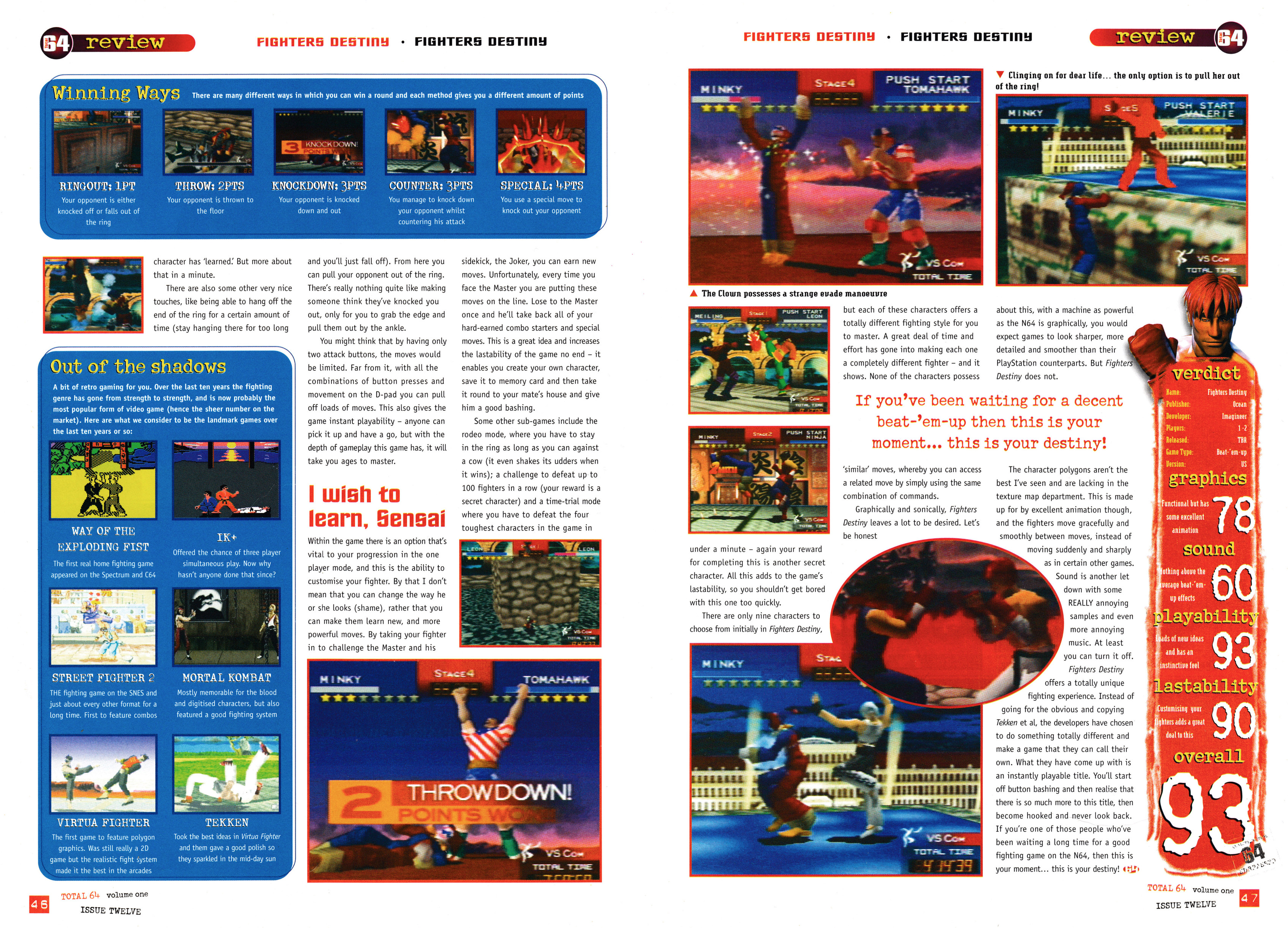 Review for Fighters Destiny on the Nintendo 64.
Taken from Total 64 No.12 Volume 1 Issue 12 - January 1998 (UK)

score: 93%