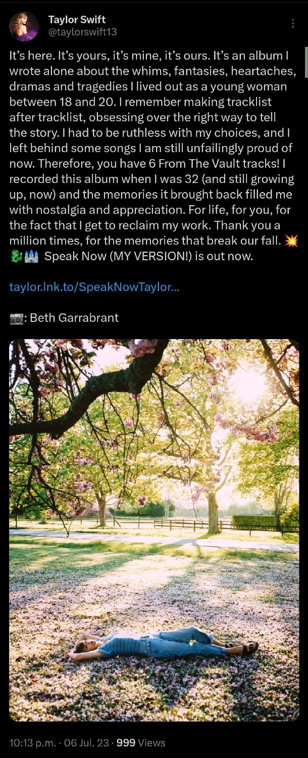 [Official Social Media] Taylor's post about the release of Speak Now (Taylor's Version)