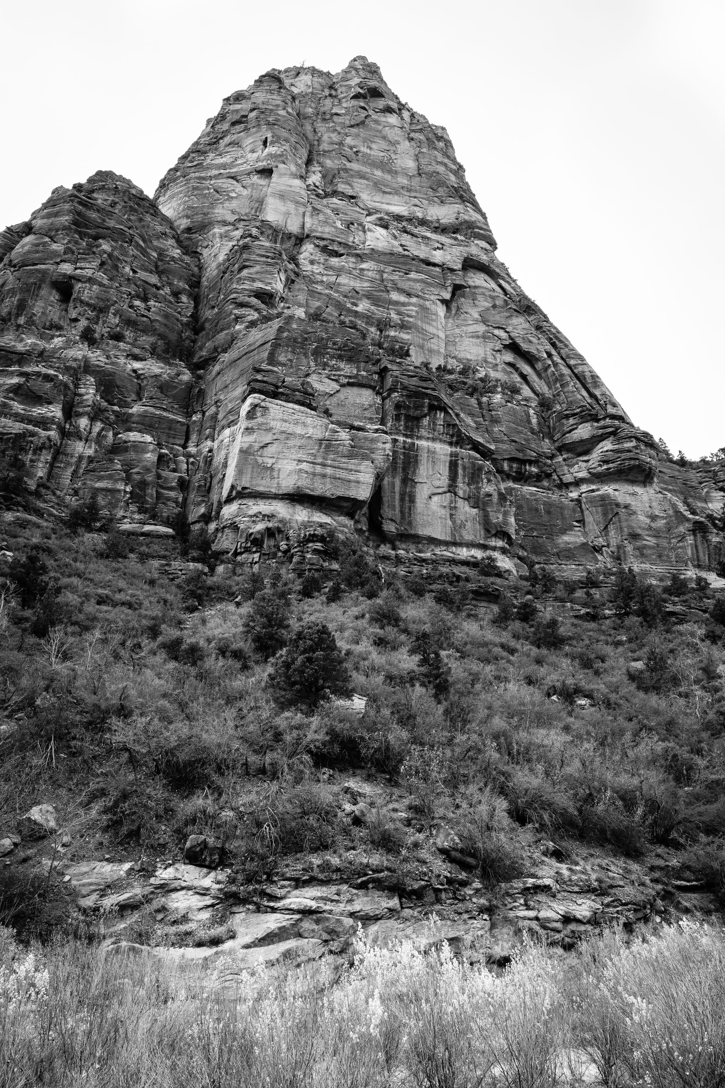 Angels Landing, seen from the valley floor below.