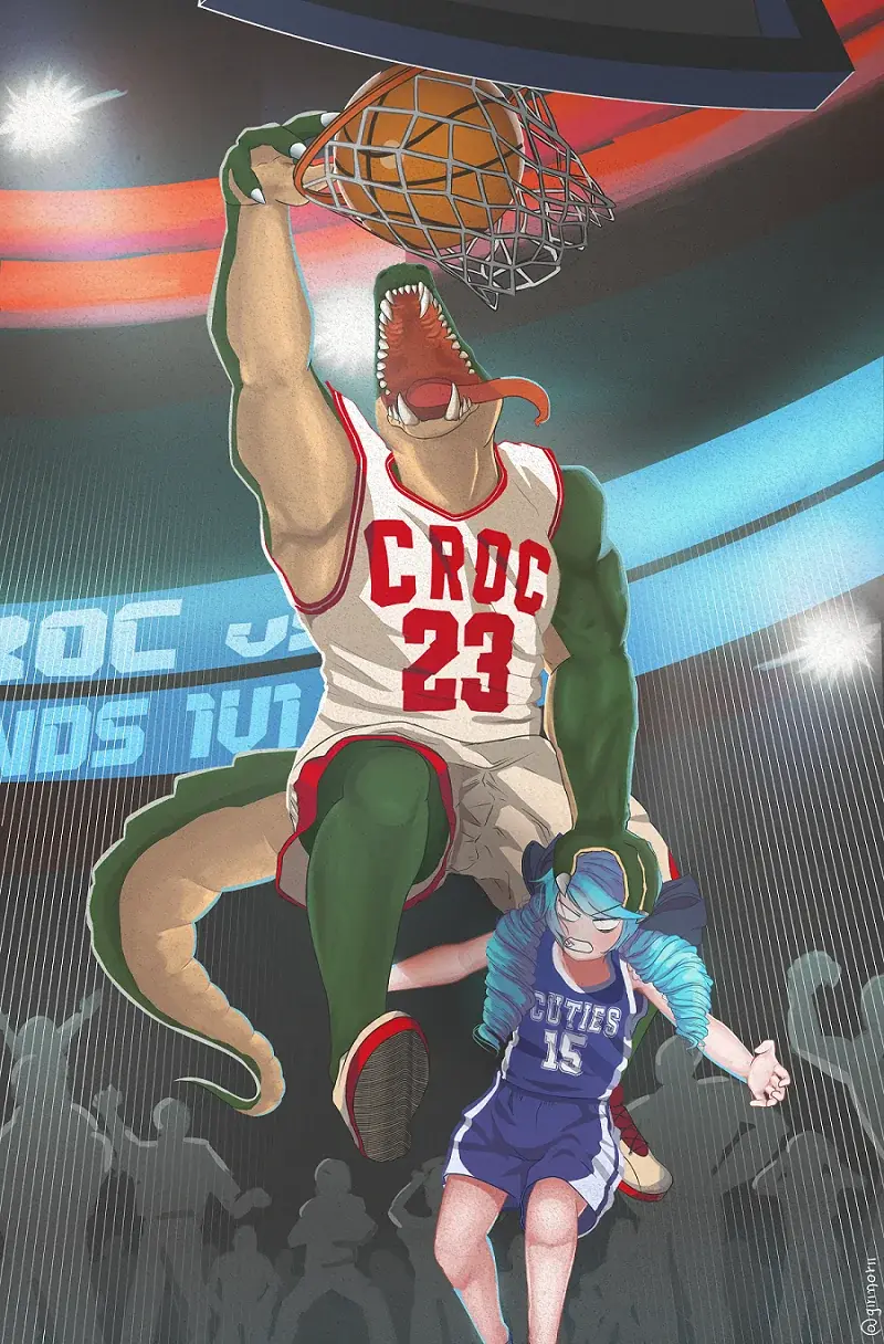 Renekton dunking a basketball into a hoop.