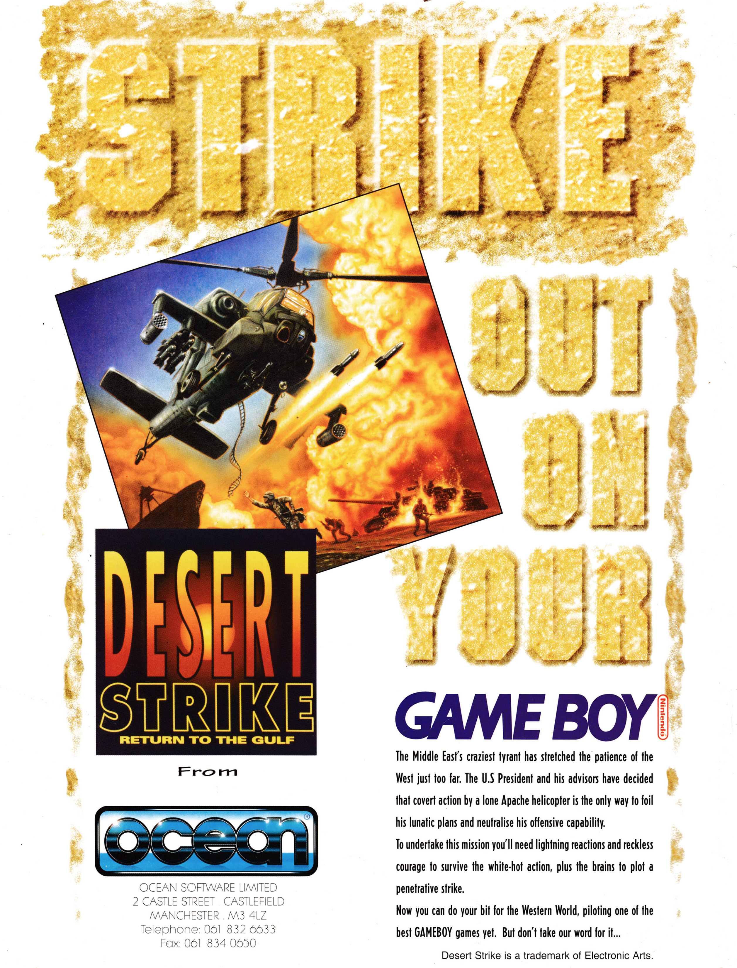 Back cover for Nintendo Magazine System 25 - October 1994 (UK), featuring an advertisement for Desert Strike on Game Boy