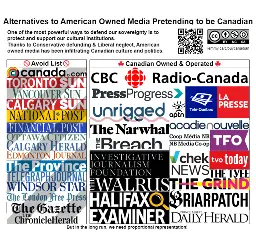 Alternatives to American Owned Media Pretending to be Canadian. One of the most powerful ways to protect our sovereignty is to protect and support our cultural institutions. Thanks to the Conservatives, for years, American owned media has been infiltrating Canadian culture and politics. https://lemmy.ca/post/39971490/14887796