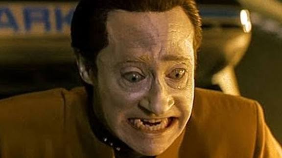 A photo of Data from Star Trek with a distressed expression on his face