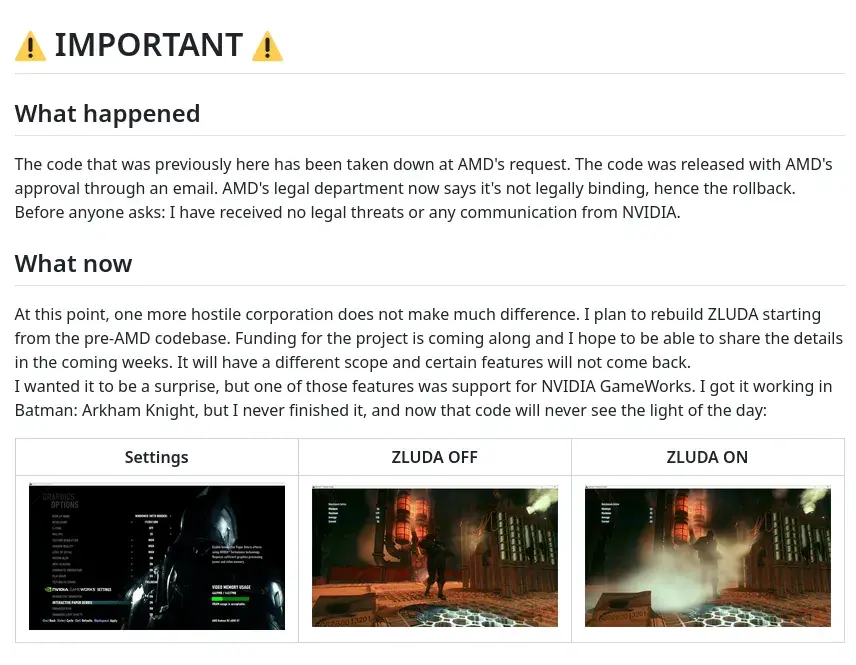 Open-Source AMD GPU Implementation Of CUDA "ZLUDA" Has Been Taken Down