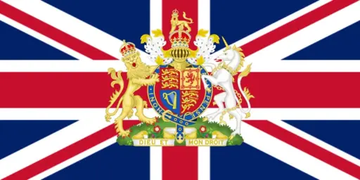 British flag with the British Coat of Arms