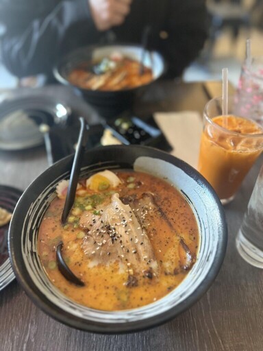 Spicy tonkatsu and spicy miso from my favorite neighborhood ramen place 🤤