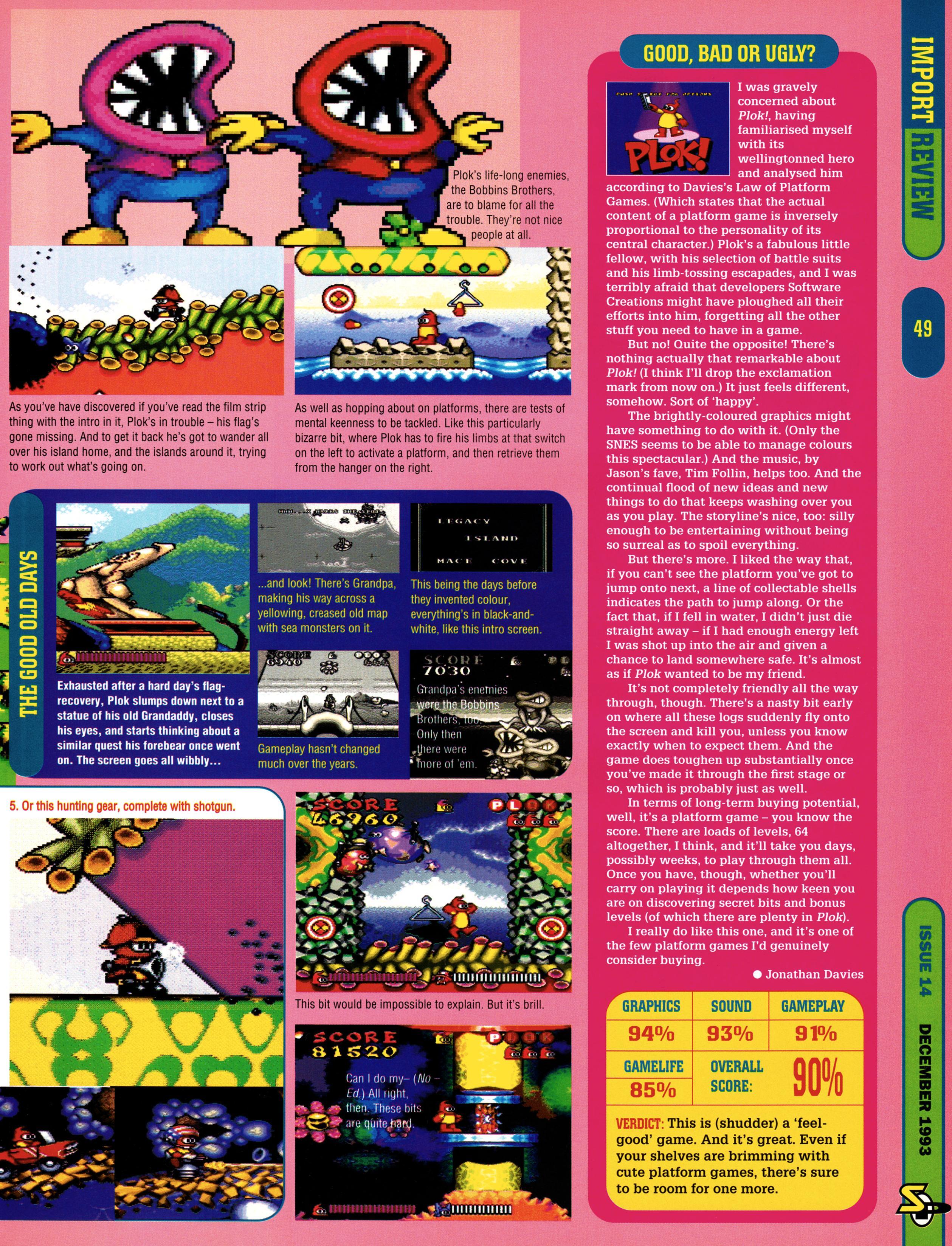 Review for Plok! on Super Nintendo from Super Play 14 - December 1993 (UK)

score: 90%