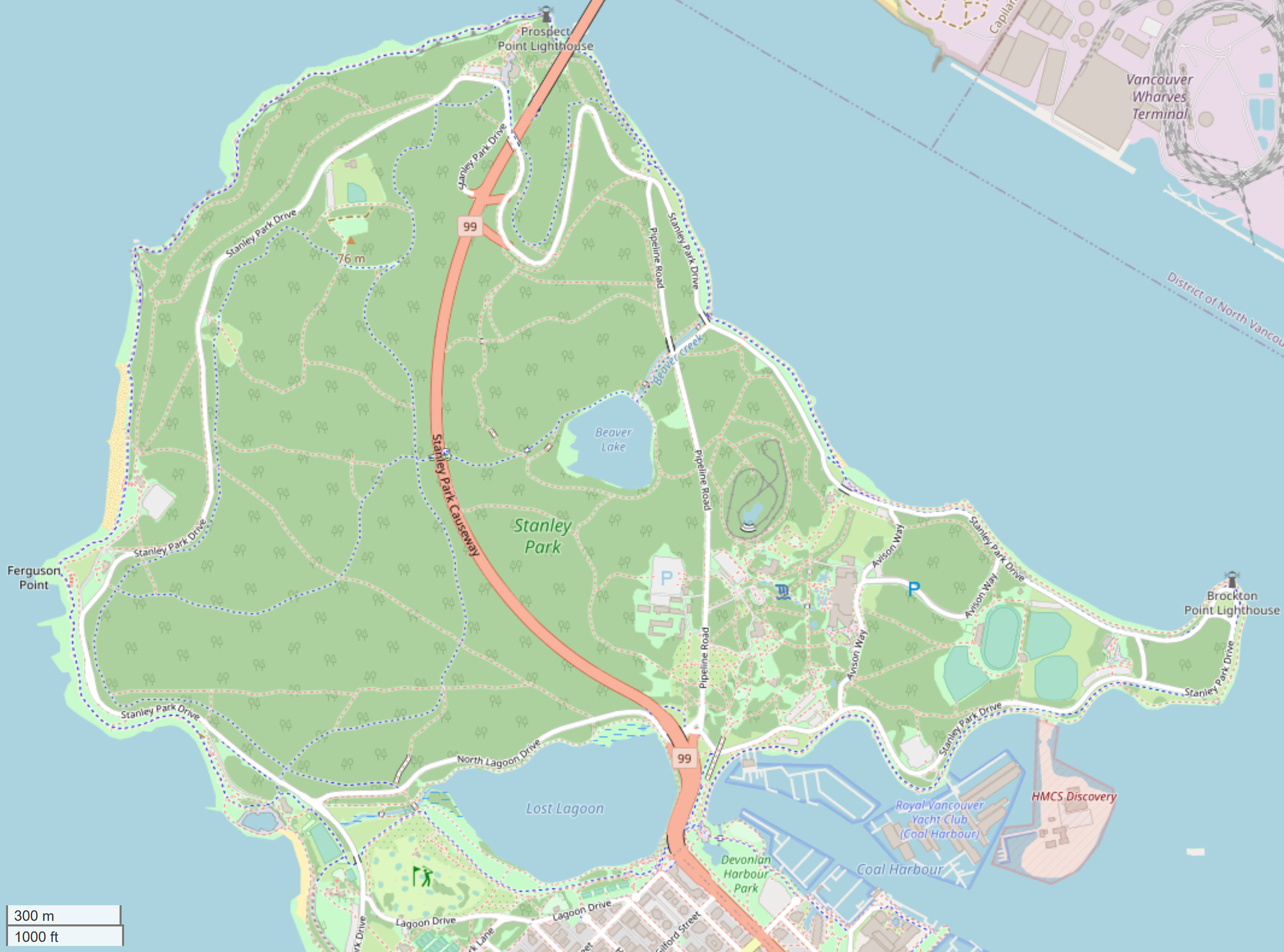 Screenshot of Stanley Park as seeon on open street maps dot org
