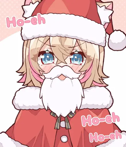 Mococo wearing red Christmas attire with a white beard. Overlaid text reads: "Ho-eh Ho-eh Ho-eh".