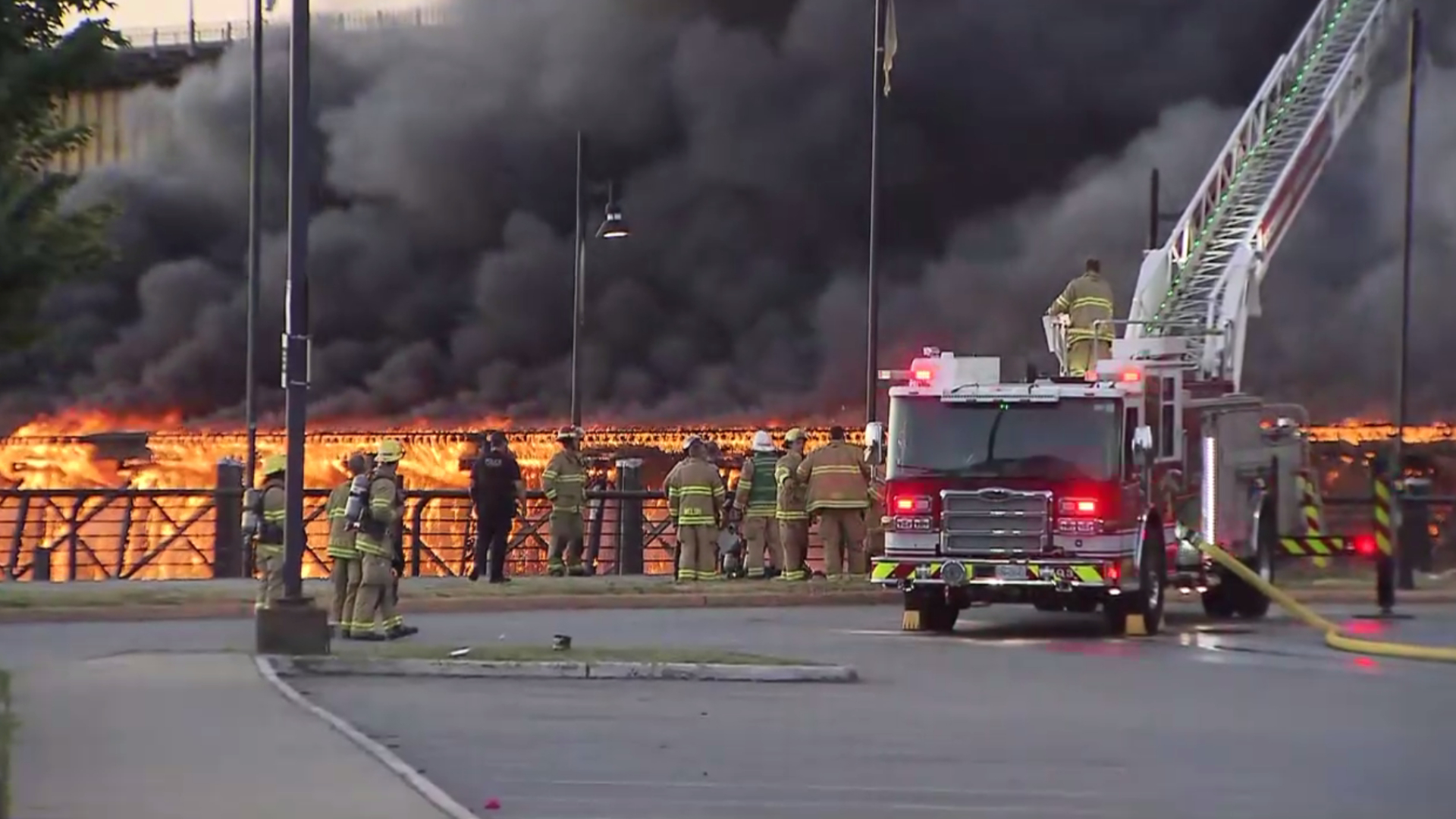 Vancouver fire engulfs inactive rail bridge next to Oak Street Bridge