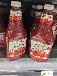 E.D. Smith ketchup bottles on shelf