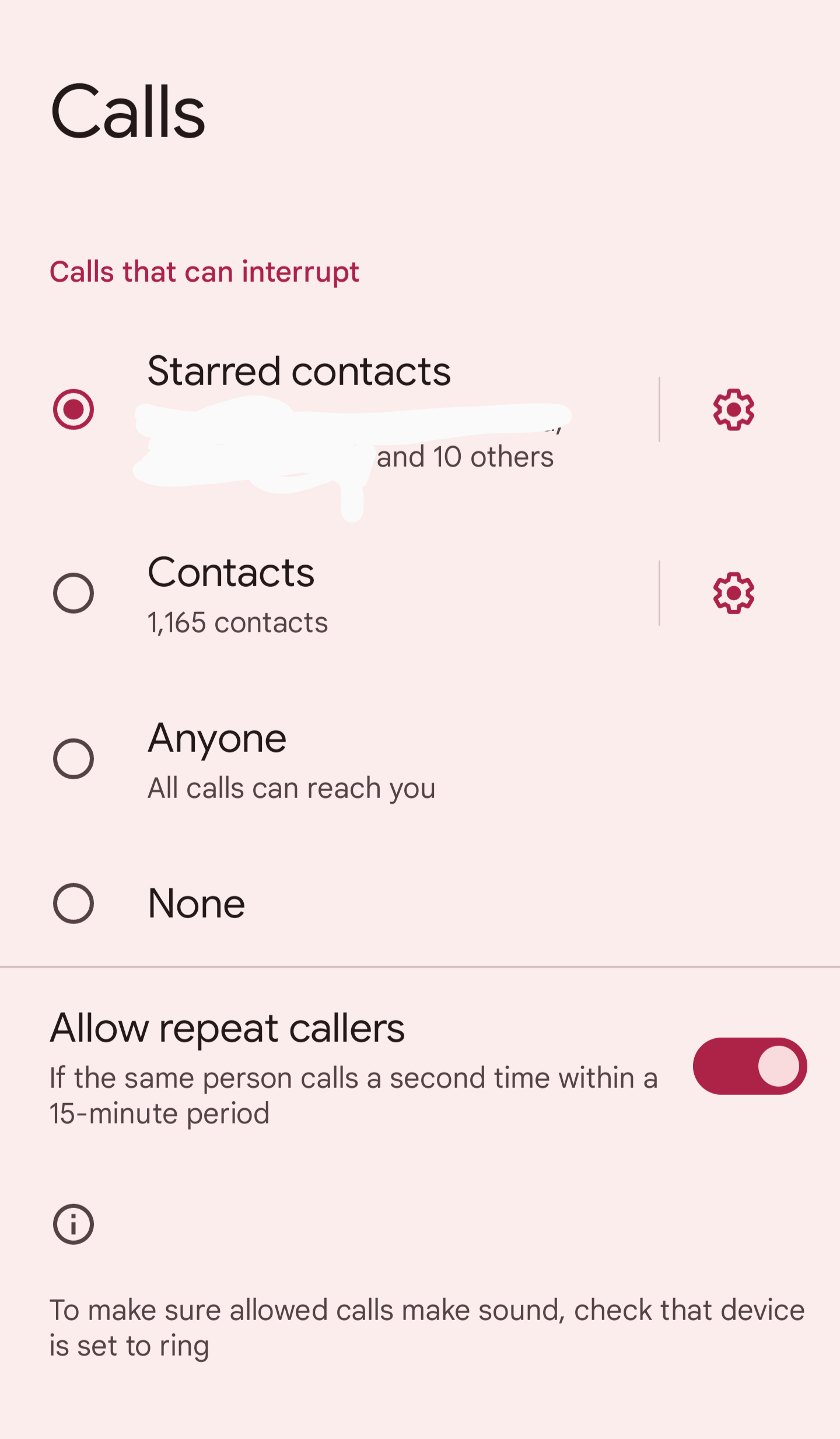 call settings in do not disturb mode