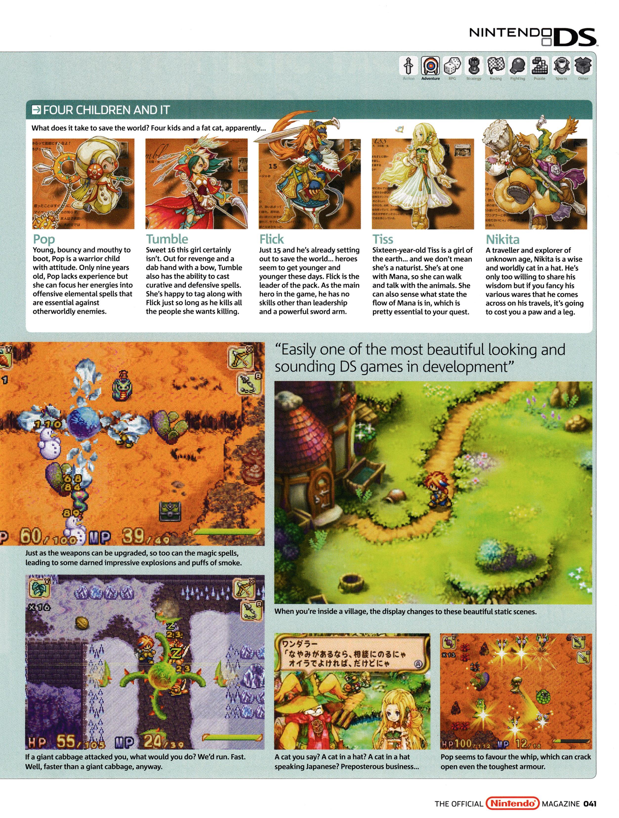 Preview for Secret of Mana: Children of Mana on Nintendo DS.
Taken from Official Nintendo Magazine 1 - March 2006 (UK)