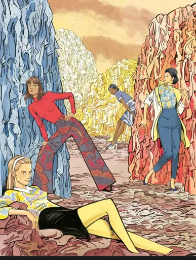 Stylistic artwork of several women posing in cool clothes