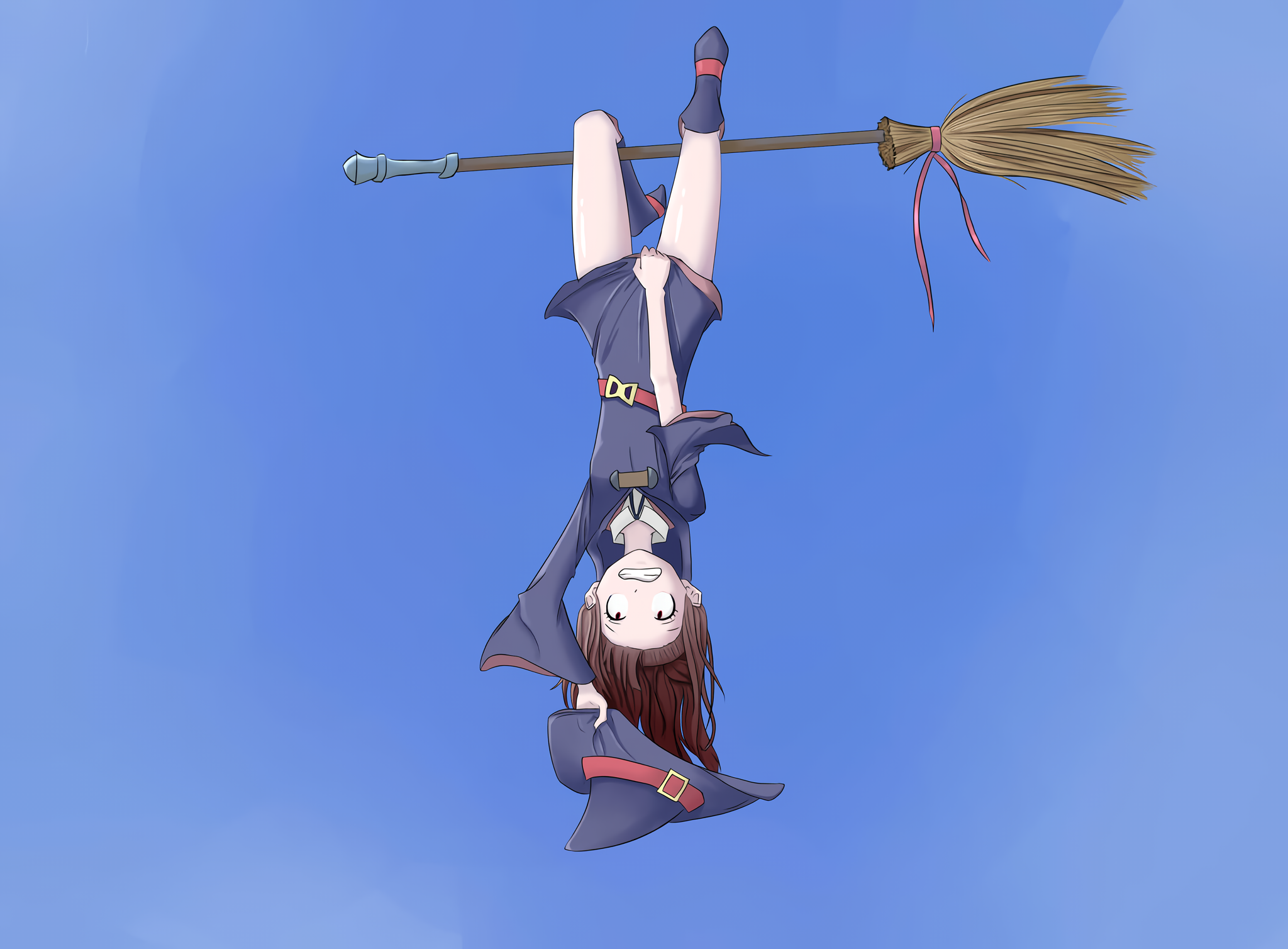 Witch falling off her broom in flight