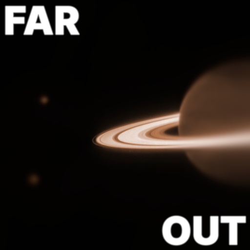 A fake album cover for 'FAR OUT' by Switchboard, showing half of Saturn in its right half, with a few pinpricks of light around it