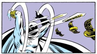 Moon knight tossing knives, darts and shit