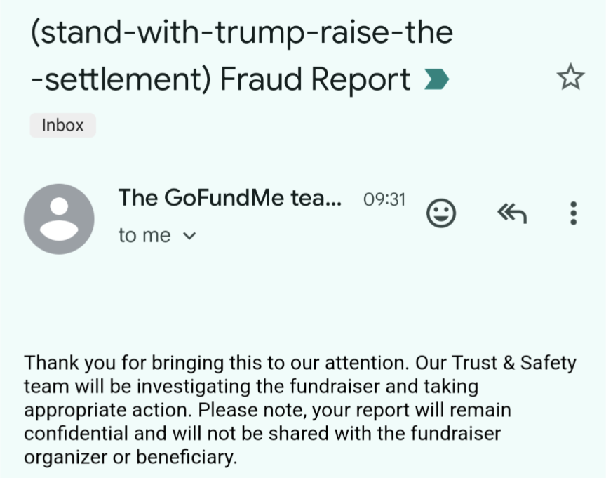 Email Title: (stand-with-trump-raise-the -settlement) Fraud Report