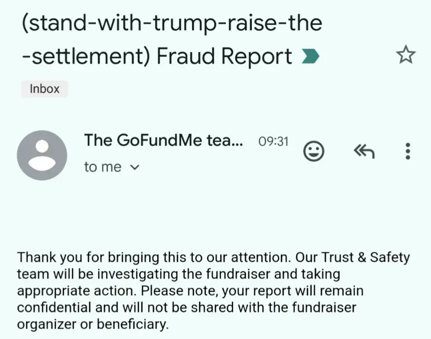 Email Title: (stand-with-trump-raise-the -settlement) Fraud Report