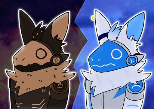 Black protogen on the left and sad blue protogen on the right