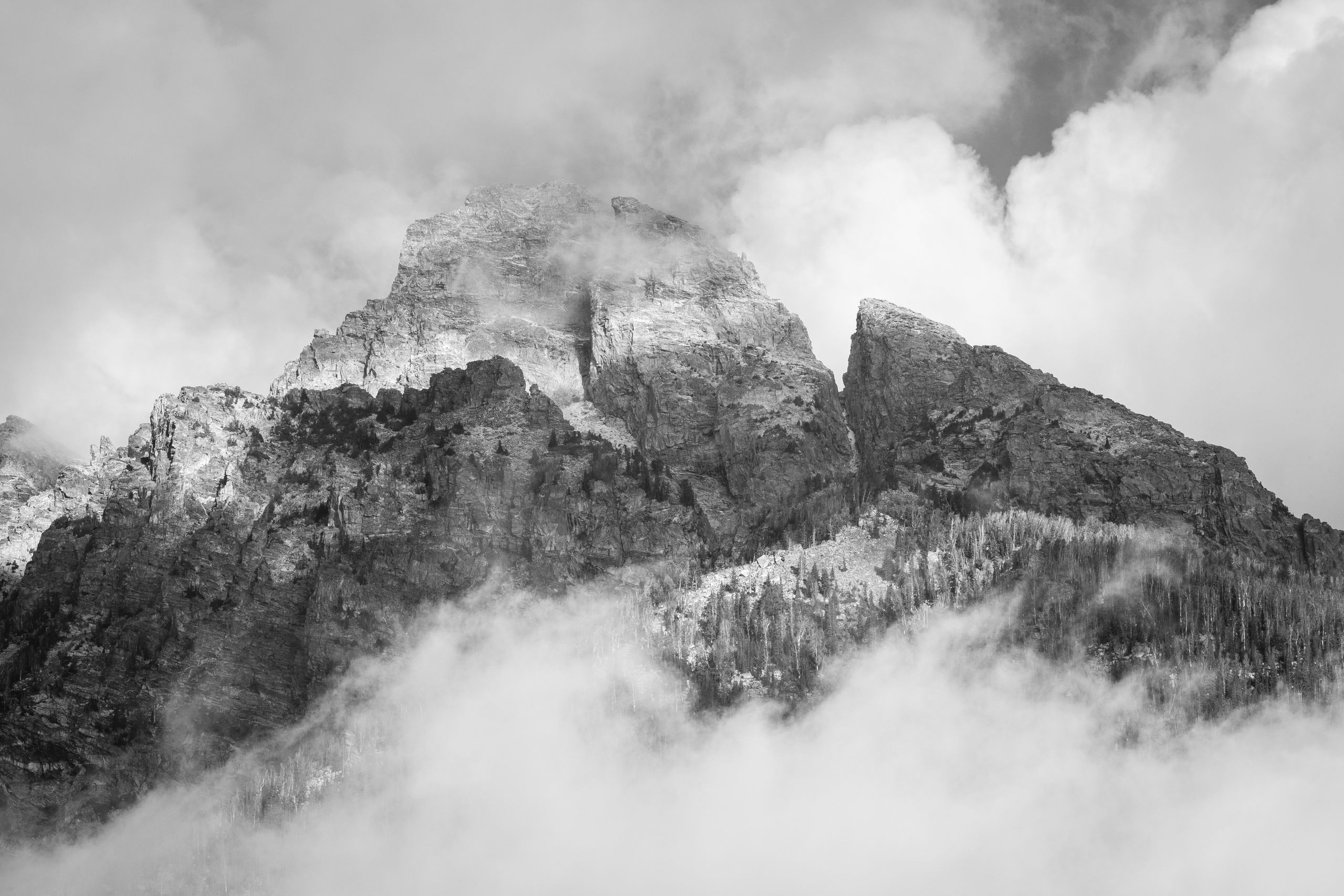 The summit of Nez Perce Peak shrouded in clouds.