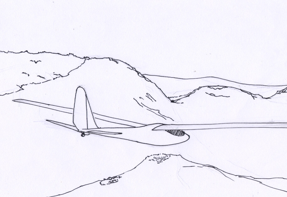 sail plane soaring along a ridge