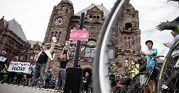 ‘You build safe streets, or people die.’ Hundreds rally at Queen’s Park to protest plan to tear up bike lanes