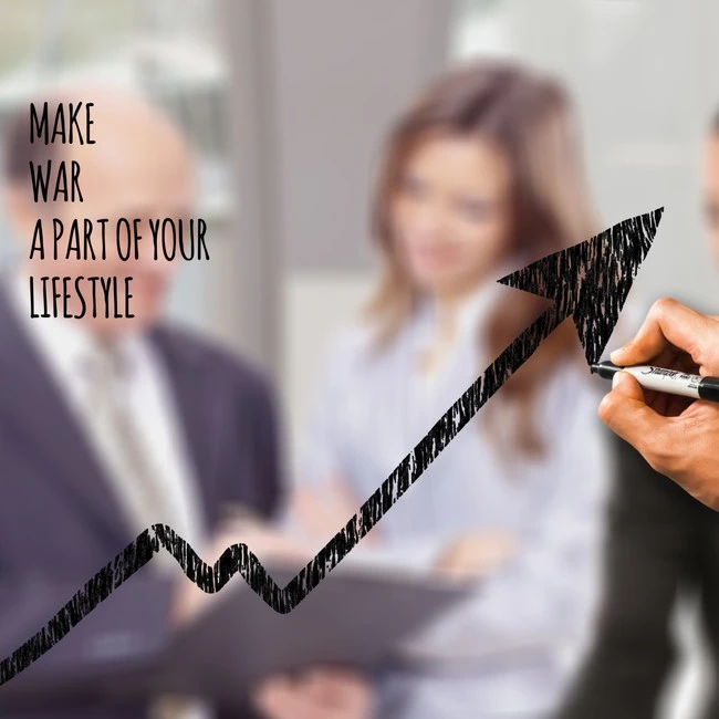 An AI-generated picture with the inspiring quote &quot;Make war a part of your lifestyle&quot;