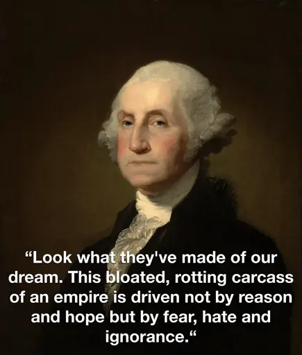 "Look what they've made of our dream. This bloated, rotting carcass of an empire is driven not by reason and hope but by fear, hate and ignorance."